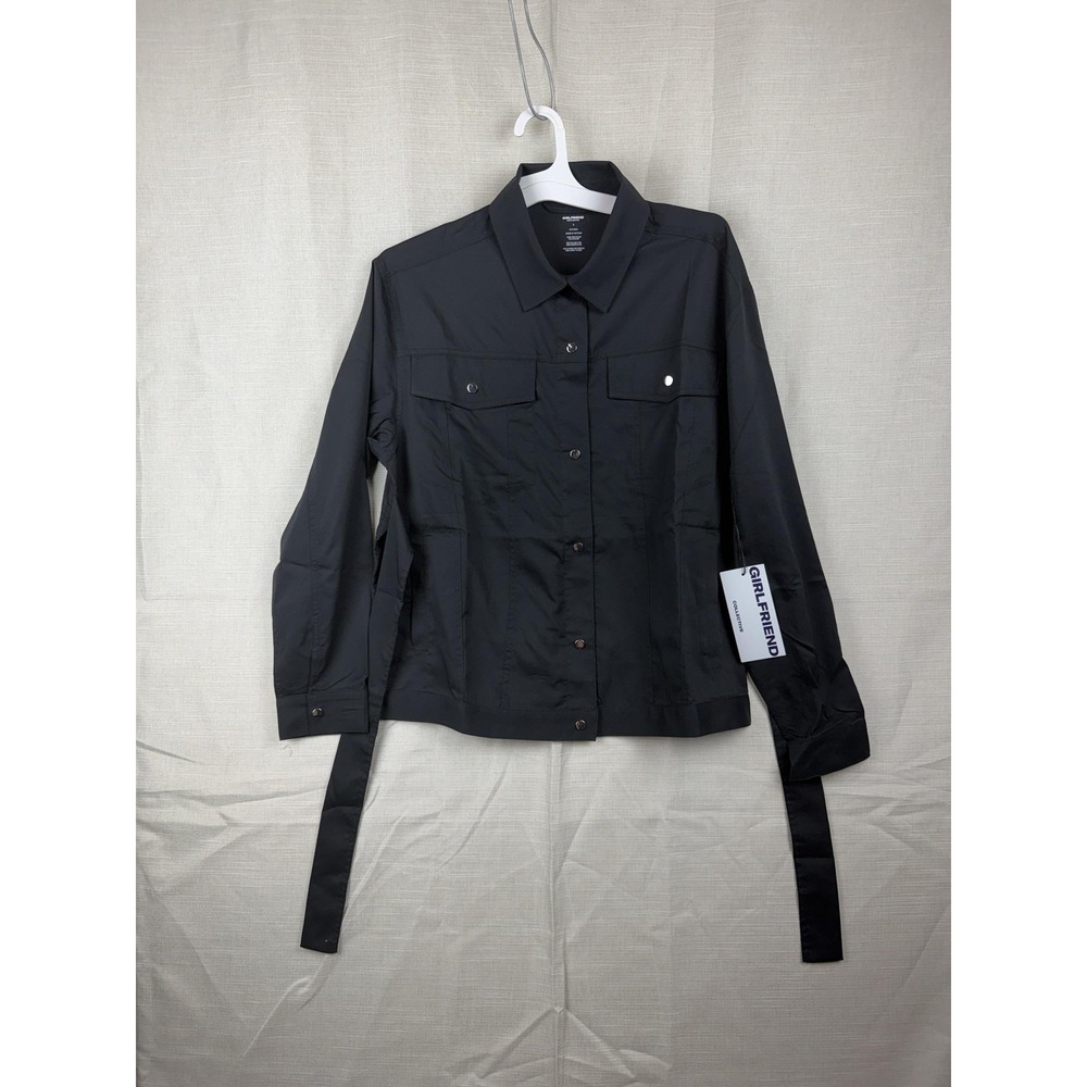 Girlfriend Collective Jacket Womens Small Black Belted Snap Front Lightweight
